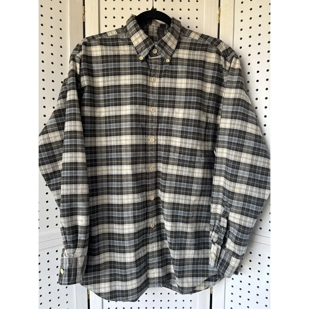 J.CREW‎ Shirt Men's L Oarsman Oar Tartan Plaid Cotton Button Down Cotton Green